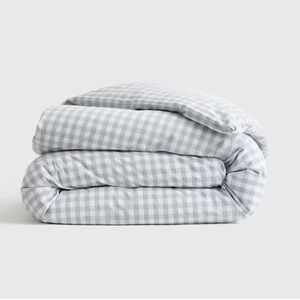 NWT Classic Organic Percale Duvet Cover King/Cal King Blue Fog Gingham 4406